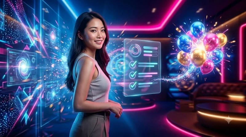 Ảnh minh họa biểu tượng danh sách check glowing trên nền kỹ thuật số tương lai