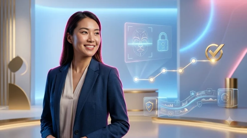 Biểu tượng lá chắn vàng thể hiện quy trình xác minh thành công và an toàn
