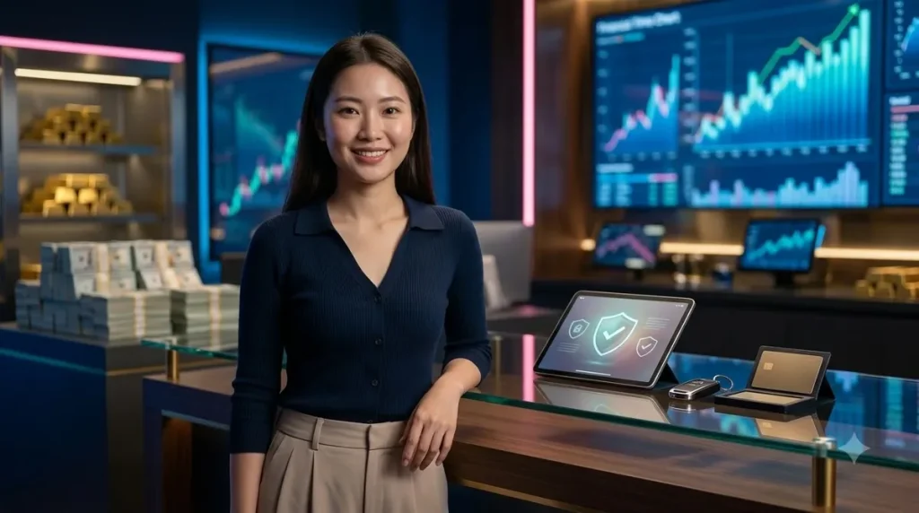Biểu tượng bảo mật trong casino trực tuyến với ánh sáng ấm
