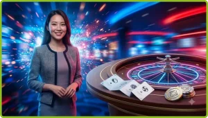 Điểm nổi bật của bàn spinning wheel game ALO789 với thiết kế vòng quay hiện đại và ánh sáng neon