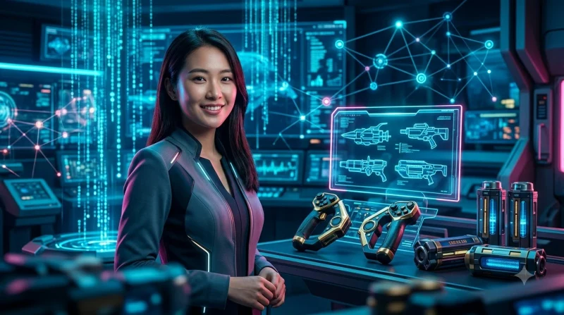 Khung cảnh chiến thắng với vũ khí phù hợp và đàn cá phát sáng trong đại dương