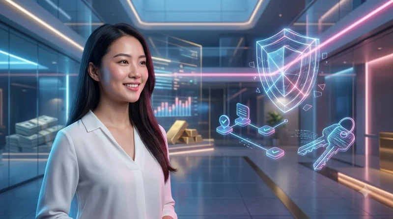Minh họa các lớp bảo mật kỹ thuật số như xác minh danh tính và khóa thiết bị
