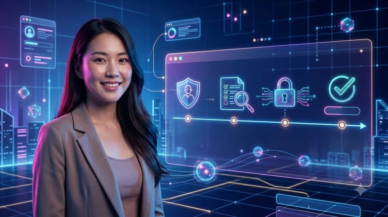 Minh họa trung tâm trợ giúp trực tuyến với biểu tượng câu hỏi và các bước hướng dẫn đăng ký, xác minh và bảo mật