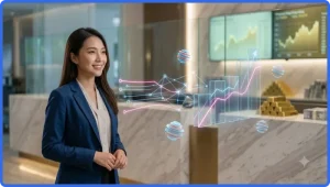 Người dùng kiểm tra lịch sử giao dịch ALO789 trên máy tính bảng với biểu tượng bảo mật và biểu đồ tài chính
