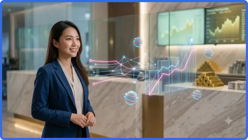 Người dùng kiểm tra lịch sử giao dịch ALO789 trên máy tính bảng với biểu tượng bảo mật và biểu đồ tài chính