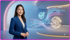 Người dùng trải nghiệm dịch vụ giải trí trực tuyến qua điện thoại với các biểu tượng phần thưởng trừu tượng