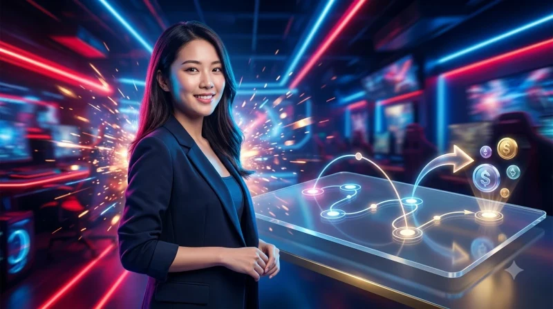 Quy trình rút tiền trực tuyến từng bước được minh họa bằng các biểu tượng kết nối và điện thoại thông minh